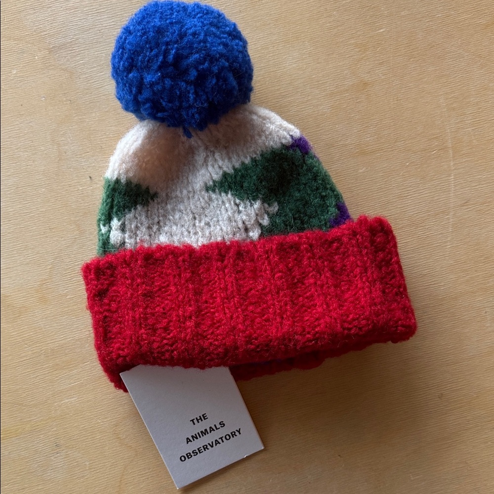 The Animal Observatory Red and Blue Kids woll Beanie - toddler size 2-5ish y/o